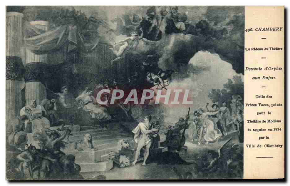 Chambéry — Das Vorhang des Theaters: Orpheus' Abstieg in die Unterwelt — Leinwand der Brüder Vacca, gemalt für das Theater von Modane und 1894 von der Stadt Chambéry erworben