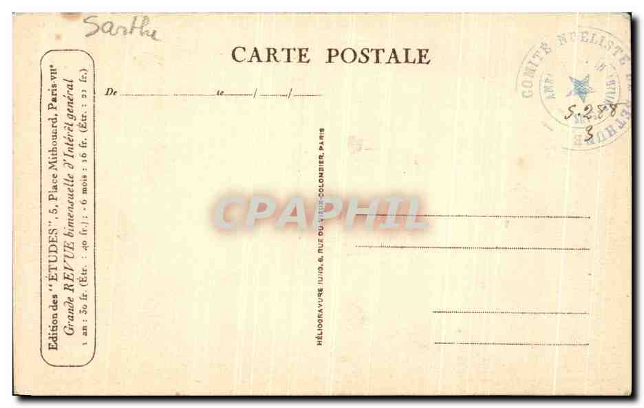 Châteaux de France — Le Lude. Vestibule — Édition des 'Études', 5, Place Saint-François-Xavier, Paris — Verso
