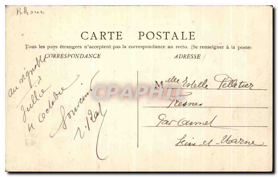 CPA Vauxrenard La Pepiniere — Rückseite
