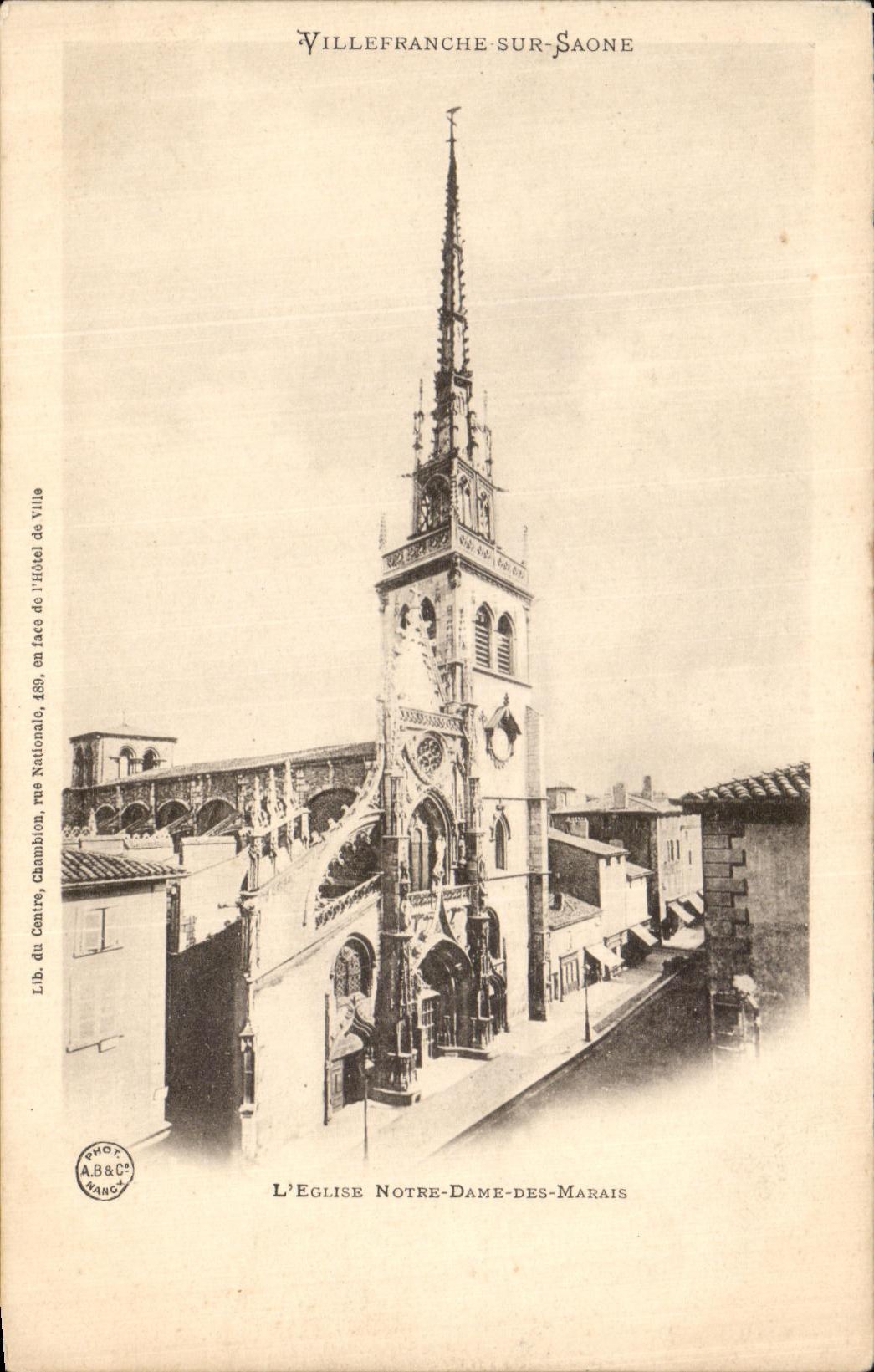Villefranche-sur-Saône — L'Église Notre-Dame-des-Marais — Lib. du Centre, Chambion, rue Nationale, 1899