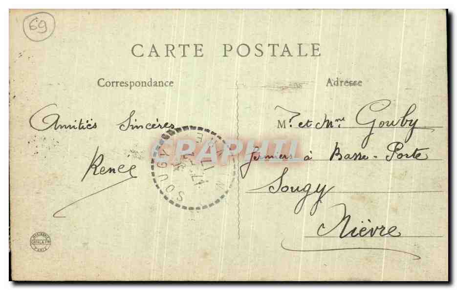 CPA Lyon Gare de Perrache Hotel Terminus et Hospice Debrousse — Verso