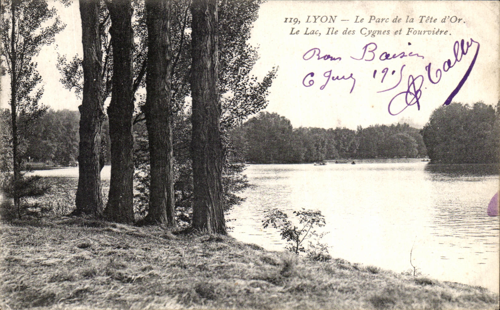 CPA Lyon Le Parc de La Tete d Or Le Lac Ile Des Cygnes Et Fourviere 