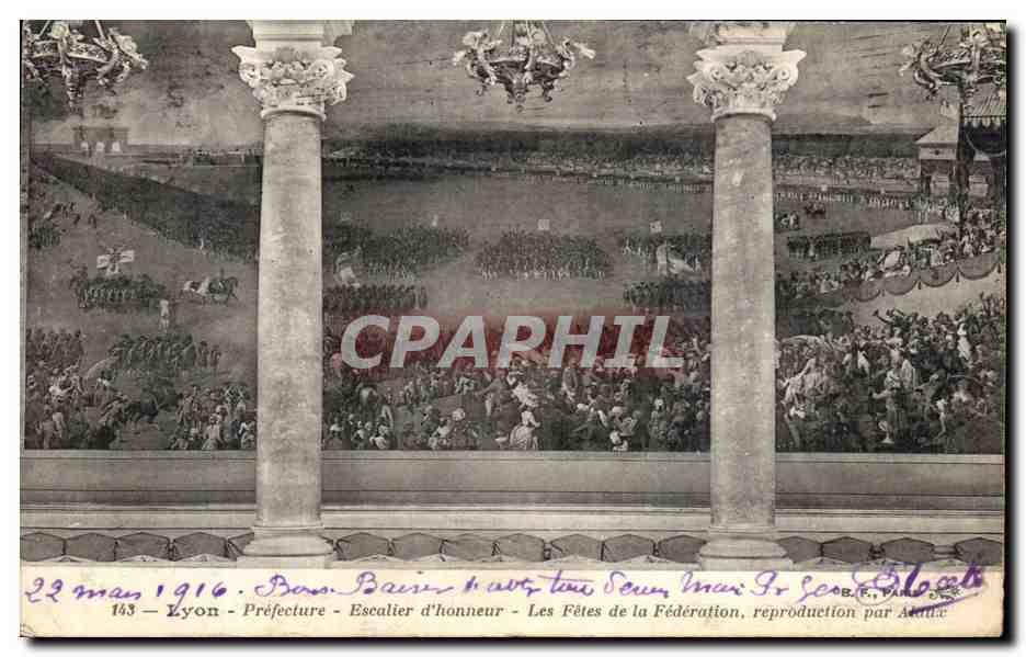 Lyon - Préfecture - Escalier d'honneur - Les Fêtes de la Fédération - reproduction par Adale