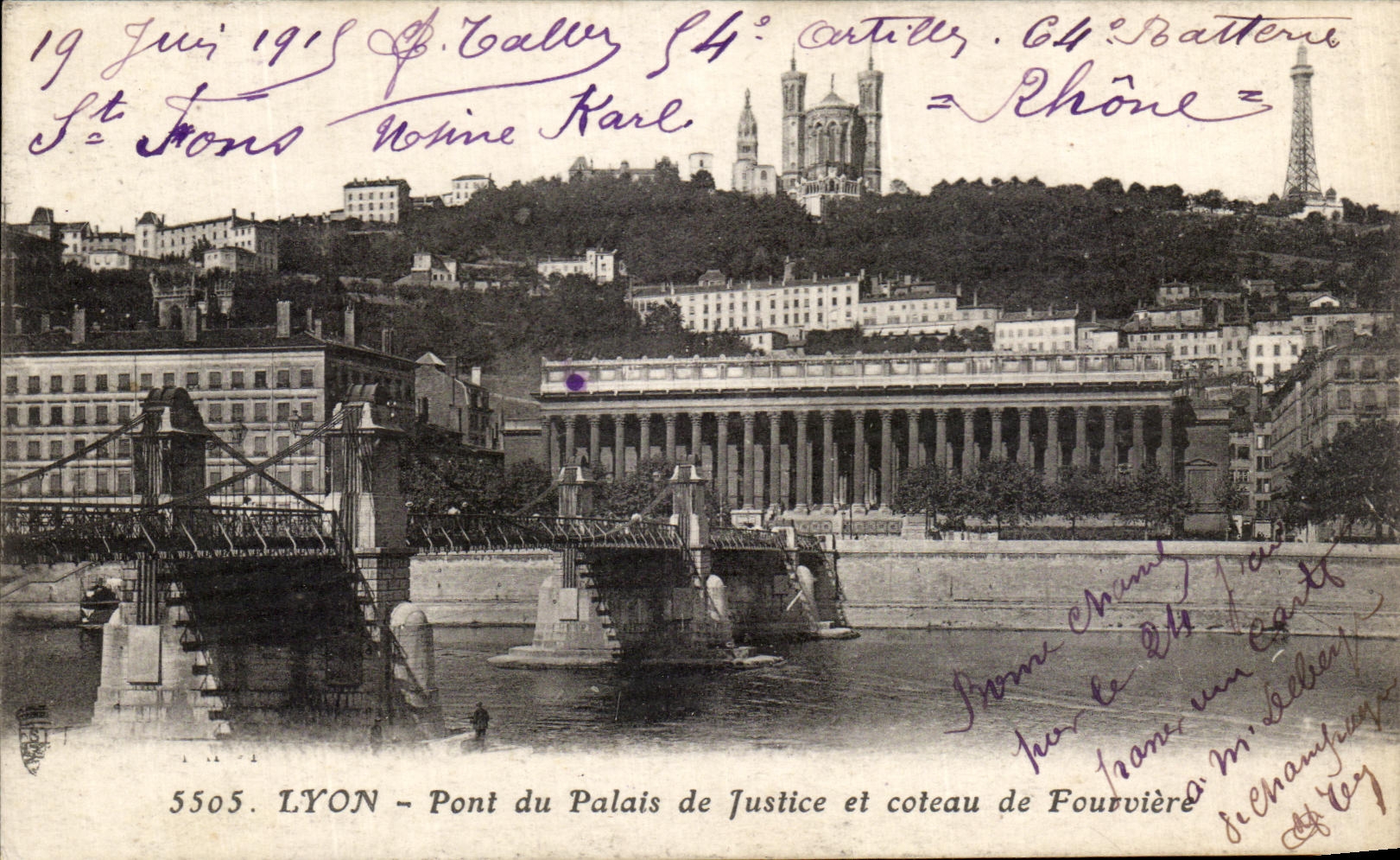 LYON — Pont du Palais de Justice et coteau de Fourvière — éditeur C. L. B. n° 5505
