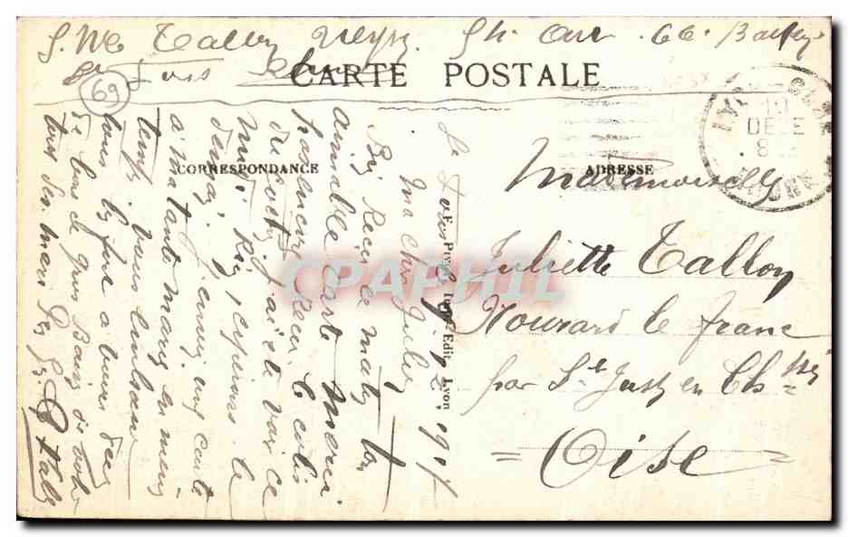 Lyon — Une pensée de Lyon — éditeur non visible, n° de série non visible — Verso