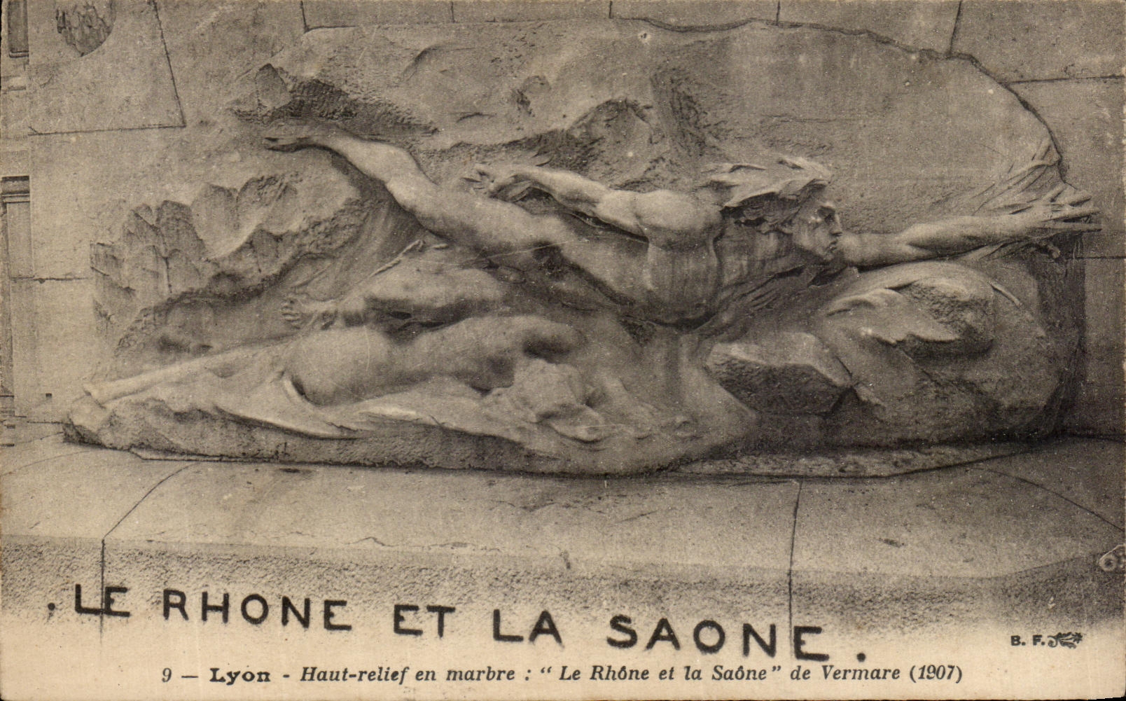 CPA Lyon Rhone Et La Saone Lyon Haut relief en marbre Le Rhone et la Saone de Vermare 