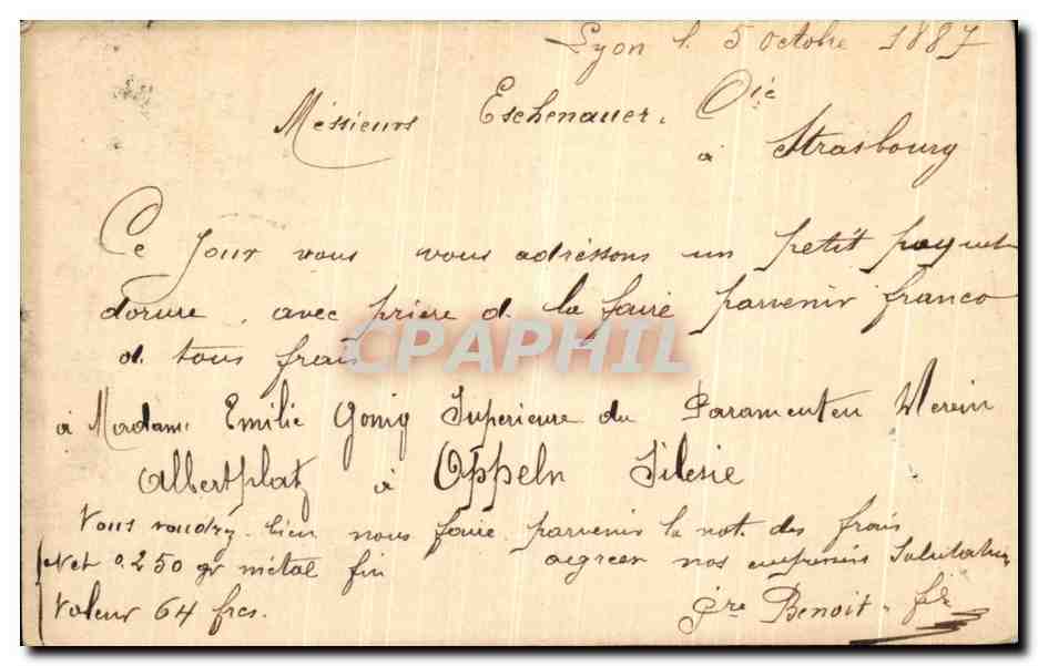 Carte type Sage 10c Lyon pour Strasbourg Esehenauer — Rückseite