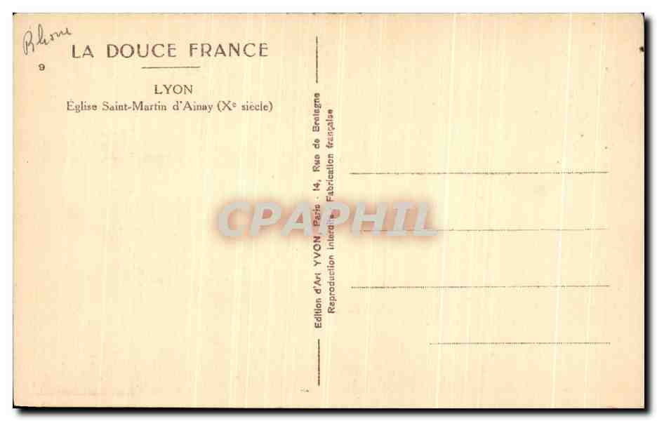 CPA Lyon Eglise Saint Martin d Ainay — Verso