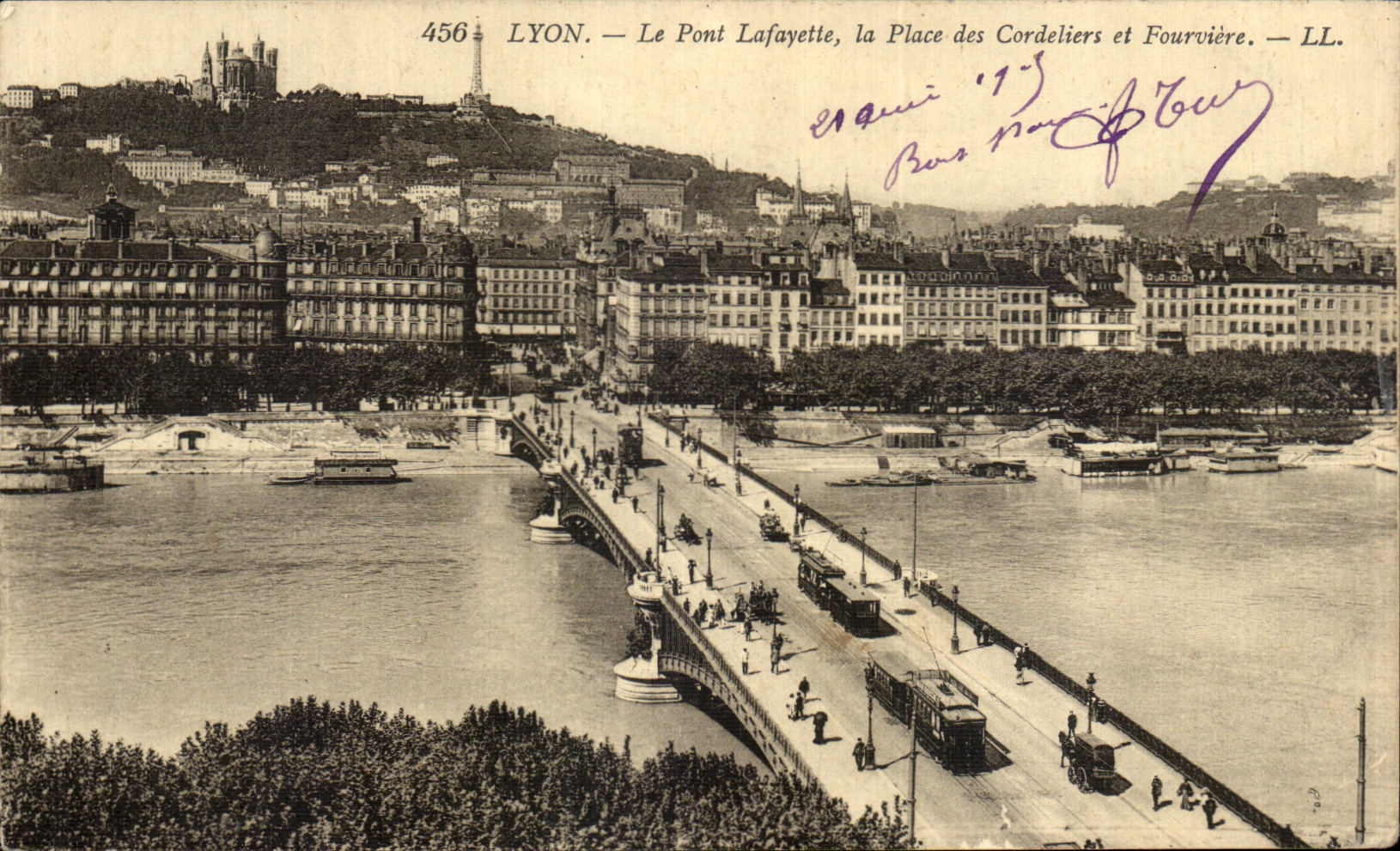 CPA Lyon Le Pont Lafayette La Place des Cordeliers et Fourviere