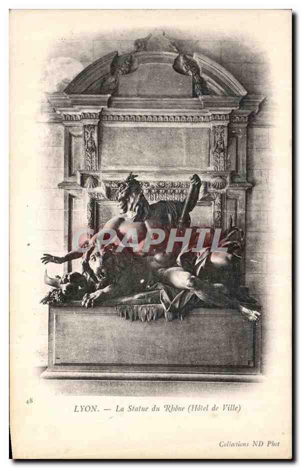 CPA Lyon La Statue du Rhone Hotel de ville Lion Neptune