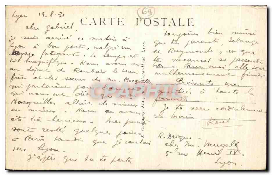 LYON — Panorama sur la Saône, Vaise et Serin — Éditeur anonyme, n° 91 — Verso