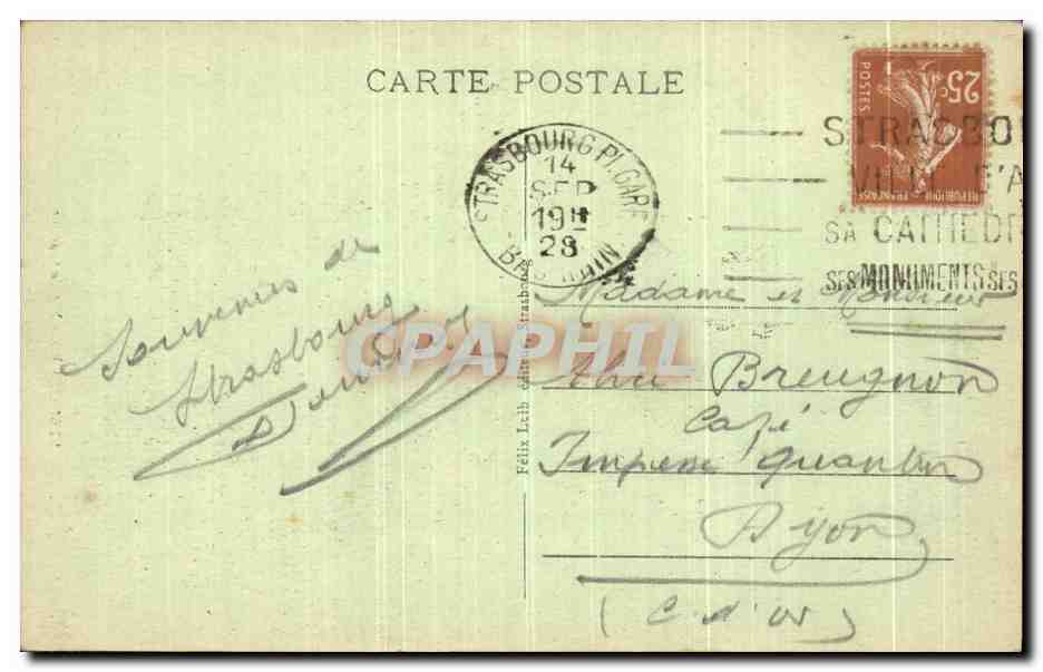 CPA Strasbourg Nid de Cigognes — Rückseite