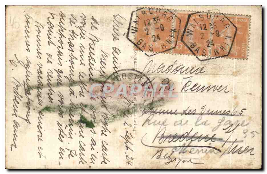 CPA Alsaciennes Scene Champetre Folklore Costume Coiffe  — Verso