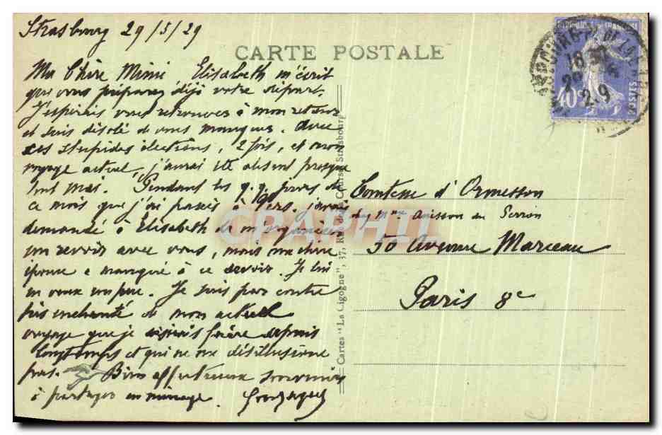 CPA Strasbourg L Ancien Commissariat general et la Cathedrale — Verso