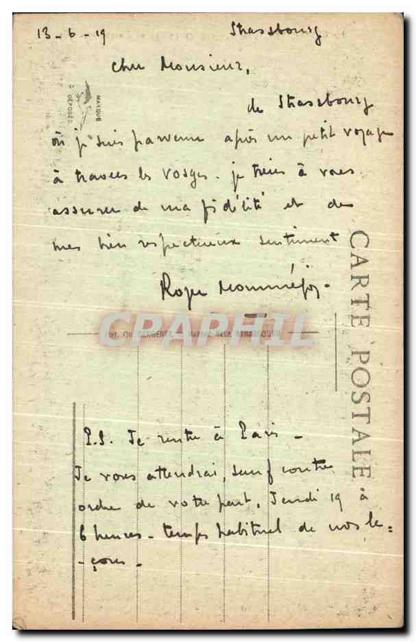 CPA Strasbourg La Madone du Grand Portail — Verso