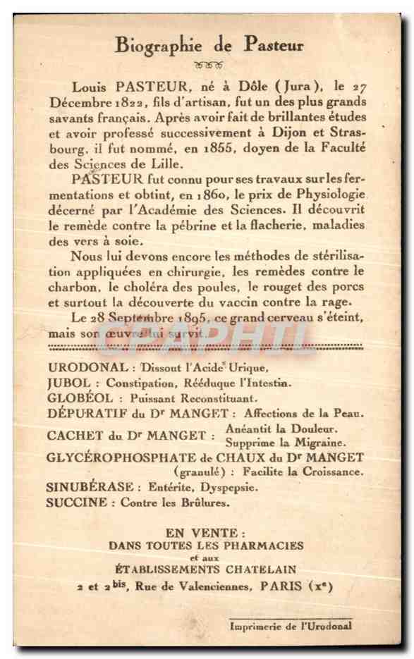 CPA Strasbourg Centenaire De Pasteur 1923 Urodonal — Rückseite