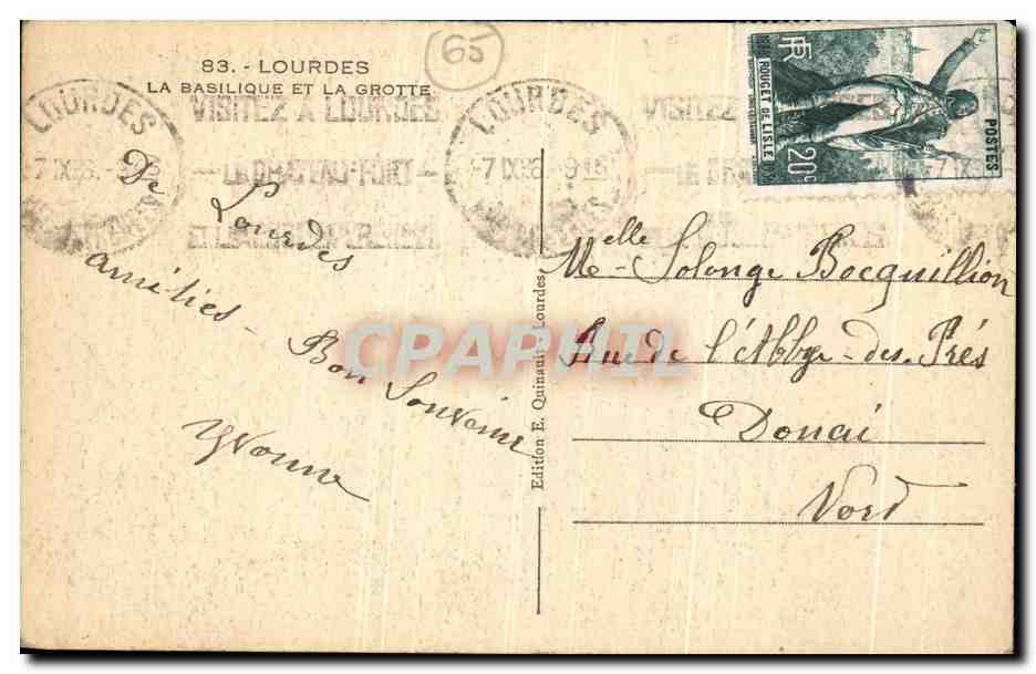 CPA Lourdes La Basilique Et La Grotte  — Verso