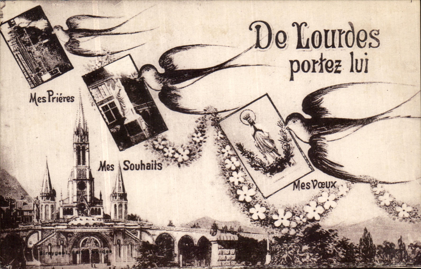 CPA Lourdes portez lui Hirondelles