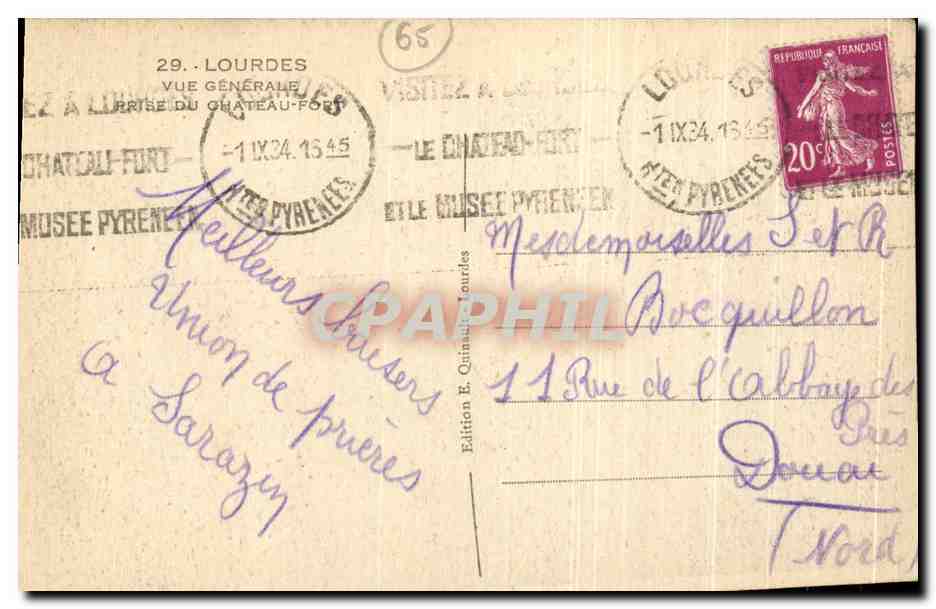 CPA Lourdes Vue generale prise du chateau — Verso
