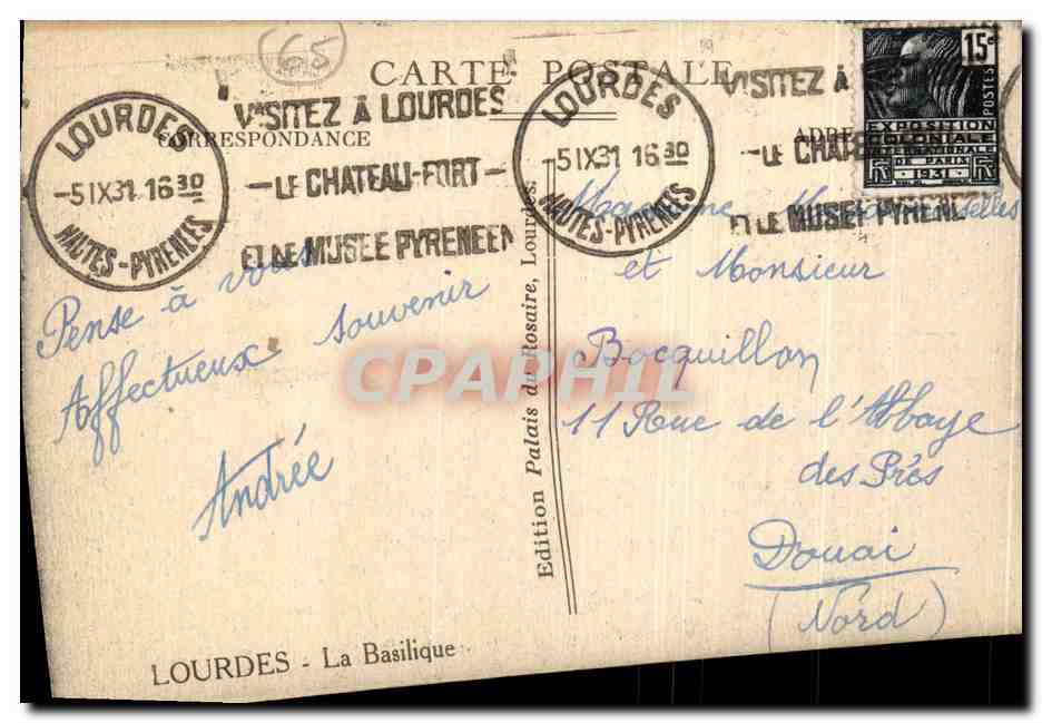 CPA Lourdes La Basilique — Verso