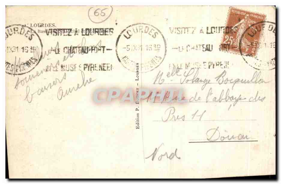 CPA Lourdes La Basilique — Verso