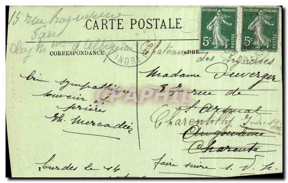 CPA Lourdes L Ange a l Entree du Calvaire — Verso