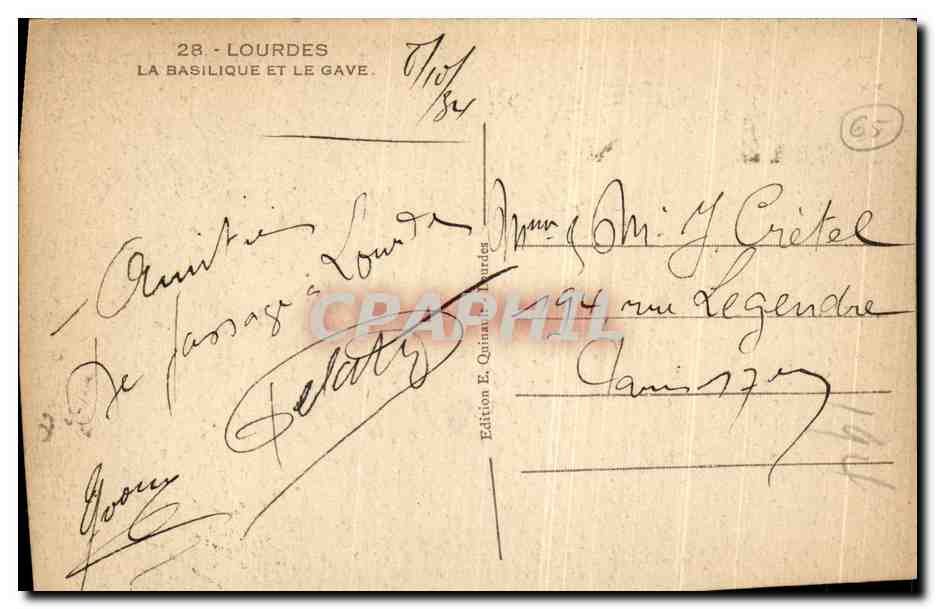 CPA Lourdes La Basilique Et Le Gave — Verso