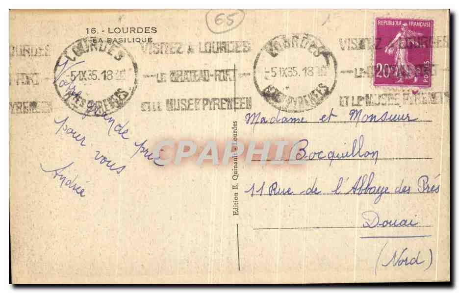 CPA Lourdes La Basilique  — Verso