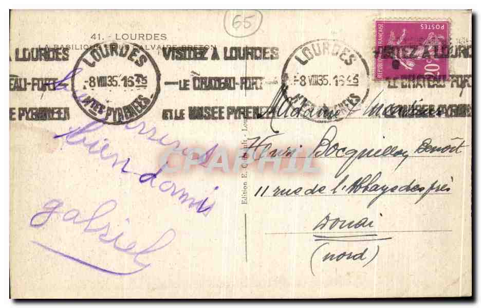 CPA Lourdes La Basilique  — Verso