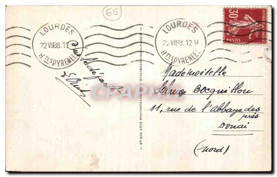 CPA Lourdes La Basilique et les Pyrenees — Verso