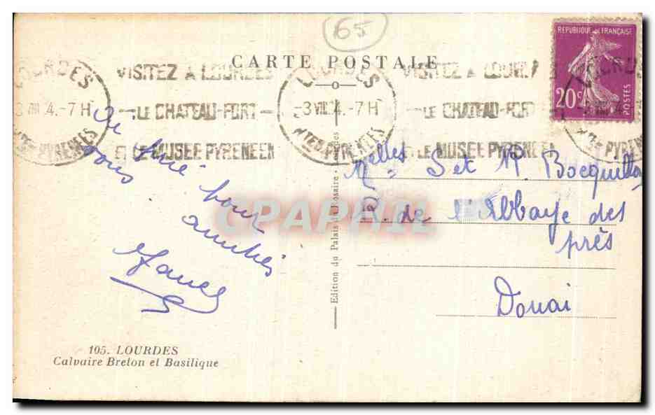 CPA Lourdes Calvaire Breton Et Basilique  — Verso