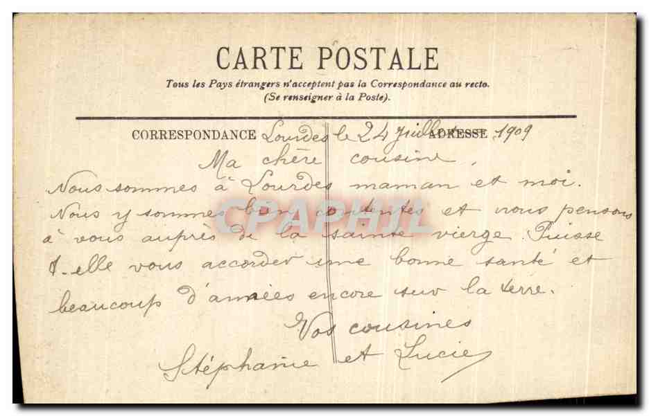 CPA Lourdes Benediction des malades — Verso