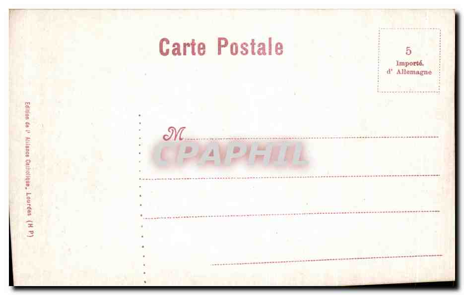 Les Sanctuaires de Lourdes — vue panoramique — Édition de l'Alliance Carilloise, Lourdes (H.P.) — Verso