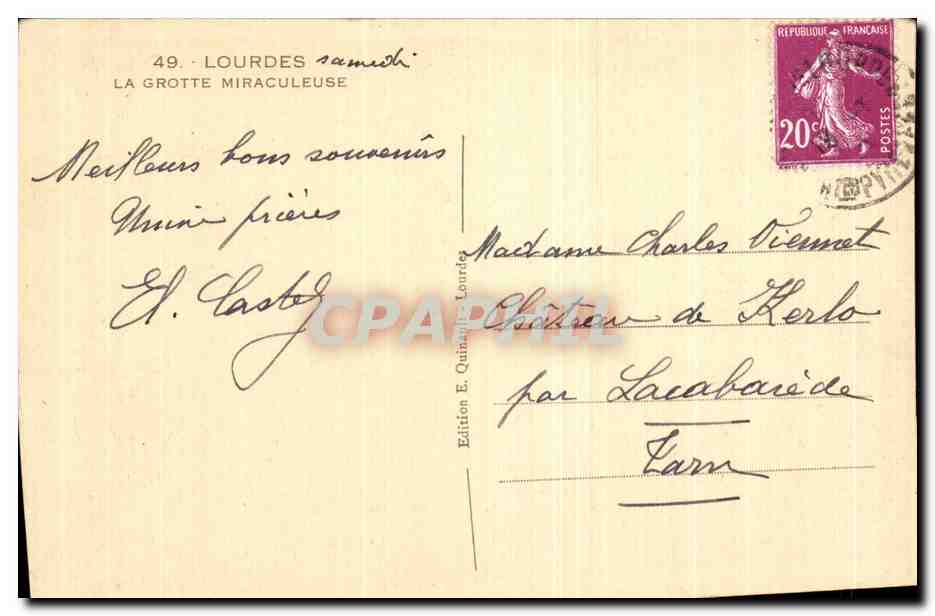 CPA Lourdes La Grotte Miraculeuse  — Verso