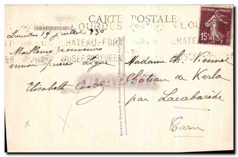 CPA Lourdes Entree Du Rosaire Benediction du Tres St Sacrement  — Verso