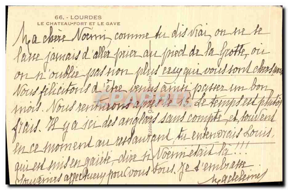CPA Lourdes La Chateau Fort Et Le Gave — Verso