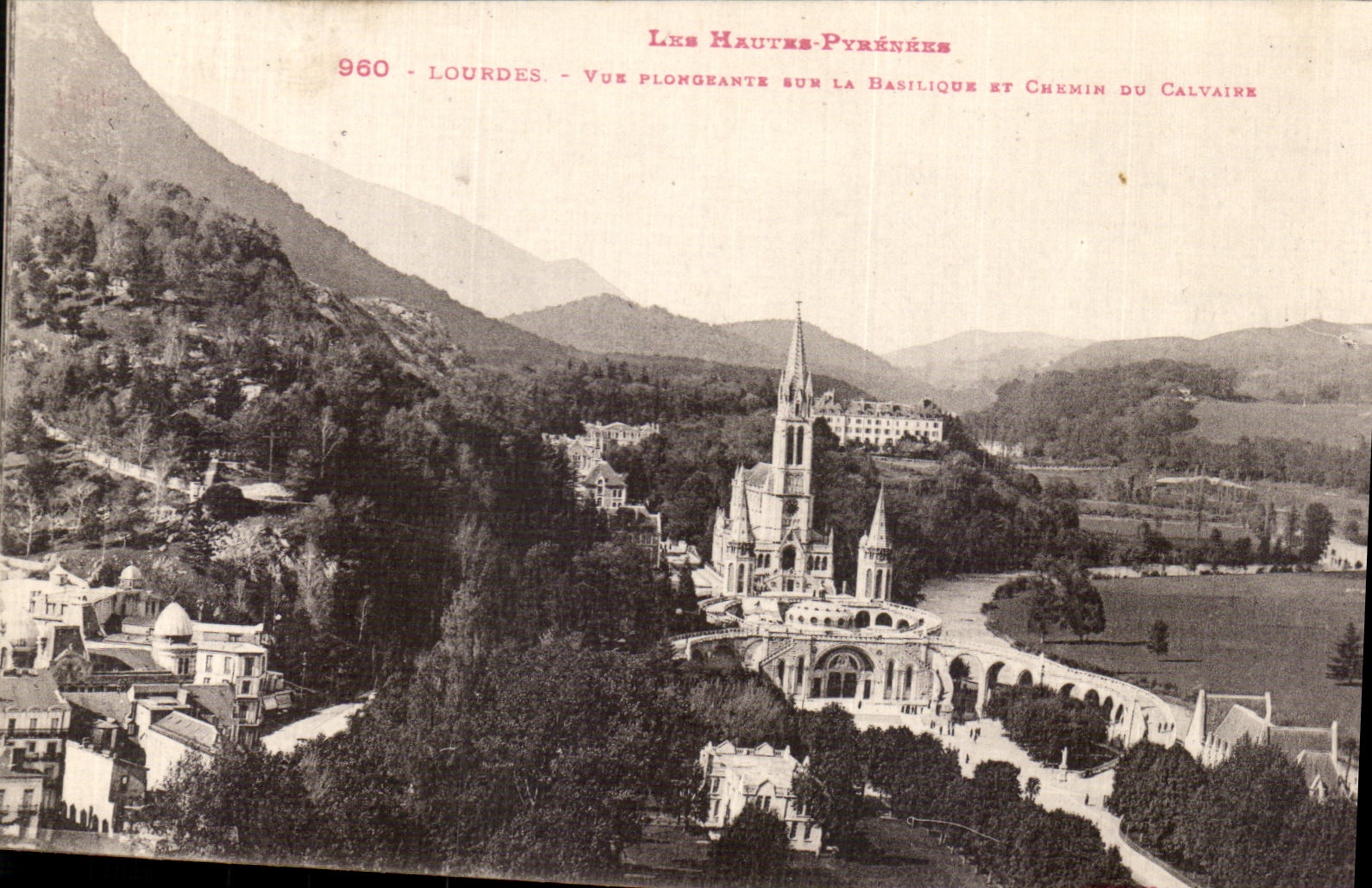 CPA Lourdes Vue Plongeante sur La basilique et chemin du calvaire 