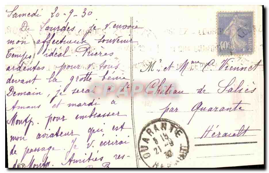 CPA Lourdes Vue Plongeante sur La basilique et chemin du calvaire  — Verso
