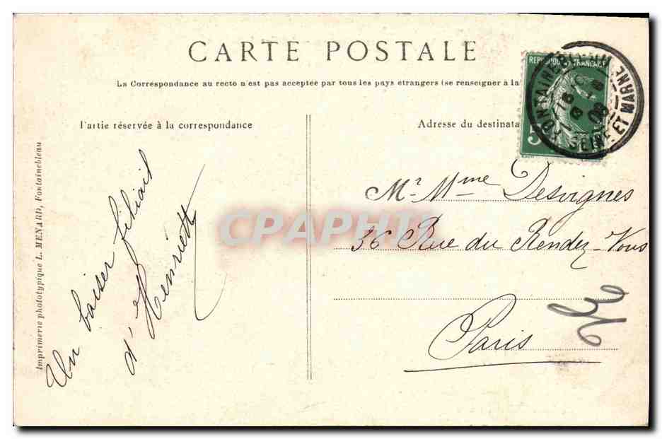 Palacio de Fontainebleau — El Canal del Parque — Colección Artística L. M. — Reverso