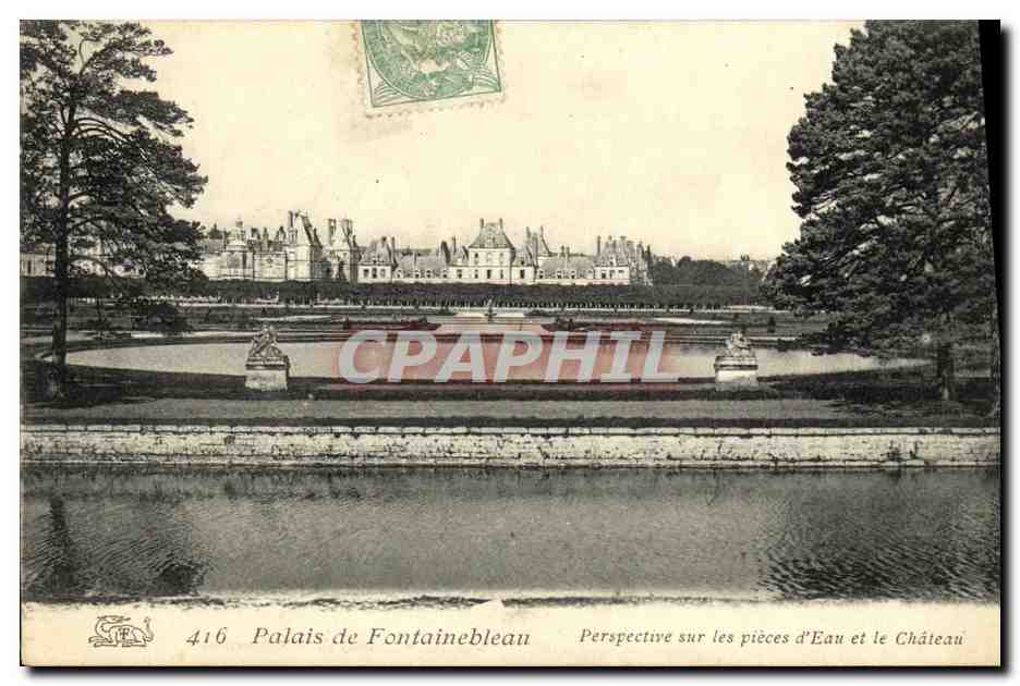 Cartolina d'epoca Fontainebleau Palazzo della Prospettiva sulle Opere Idrauliche e sul Castello