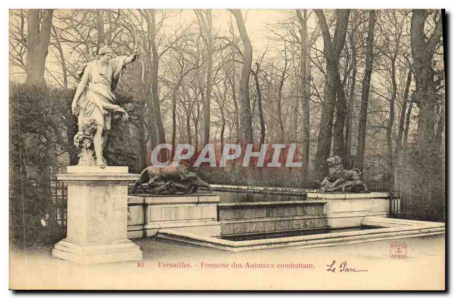CPA Versailles Fontaine des Auimaux combattant Lion