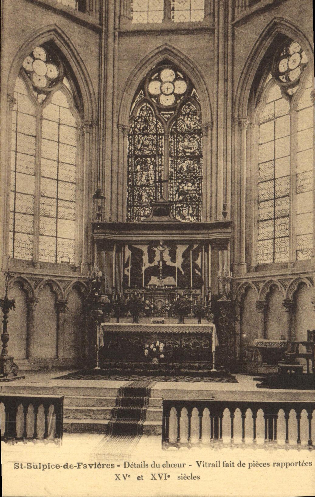 CPA St Sulpice De Favieres Details du choeur Vitrail