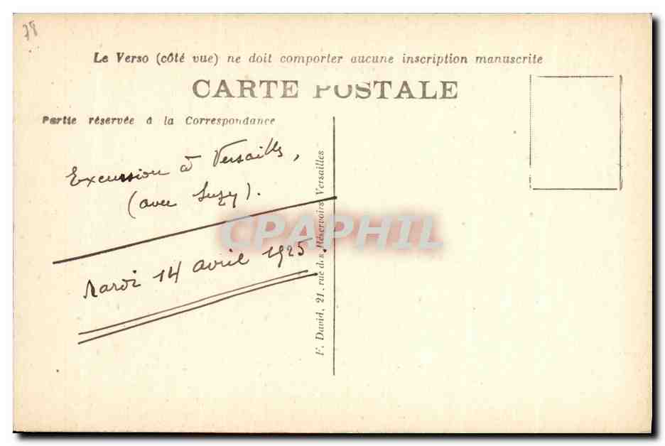 CPA Versailles Le Tapis Vert Le Palais — Verso