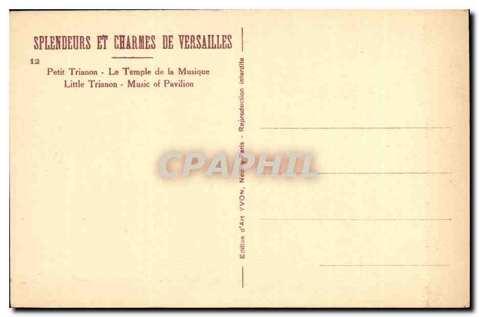 CPA Versailles Petit Trianon Le Temple de La Musique  — Verso