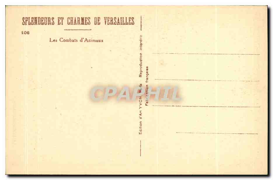 Les Combats d'Animaux — Versailles — Édition YVON — Verso