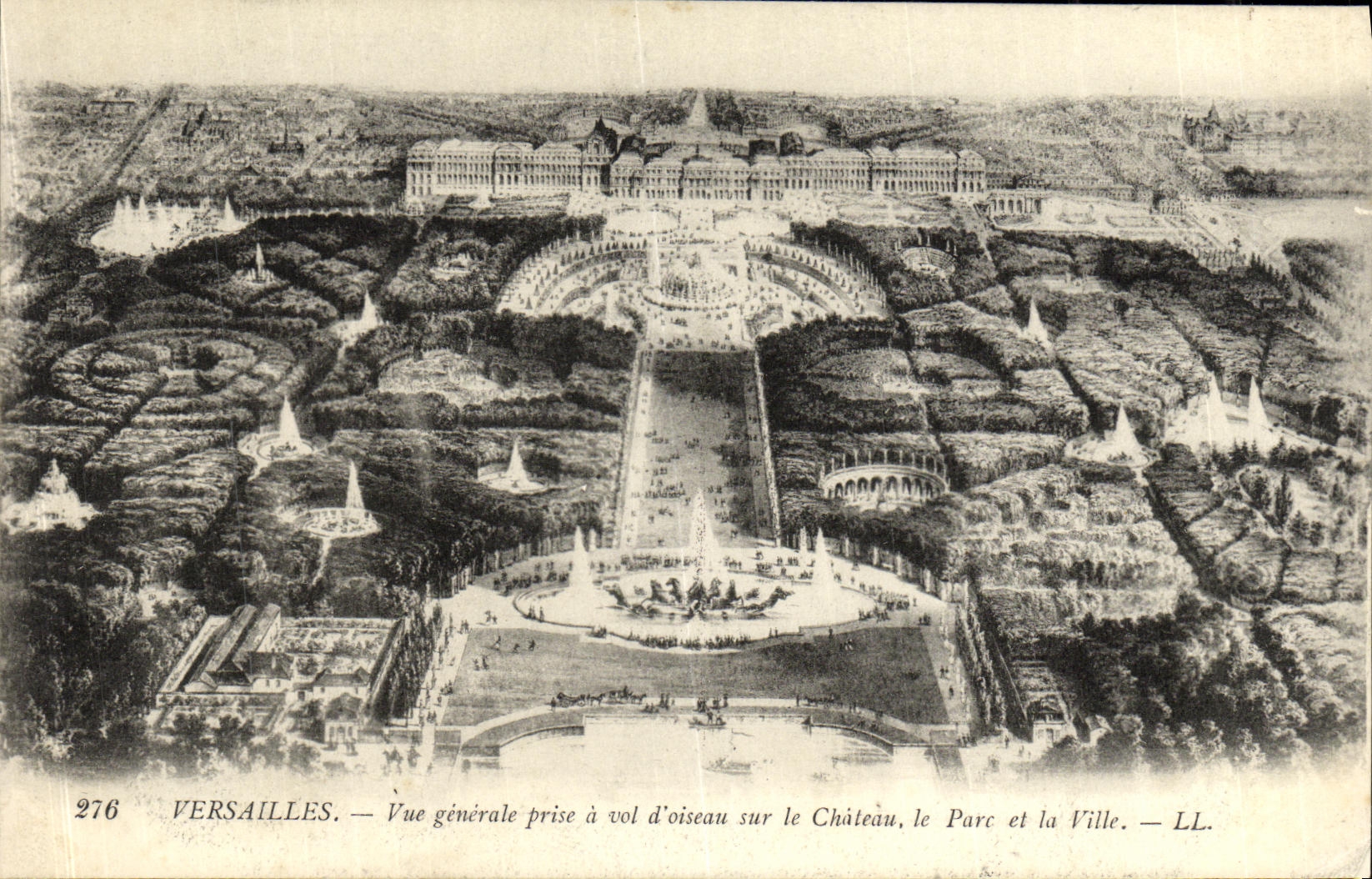 Versailles — Vue générale prise à vol d’oiseau sur le Château, le Parc et la Ville — LL. n° 276
