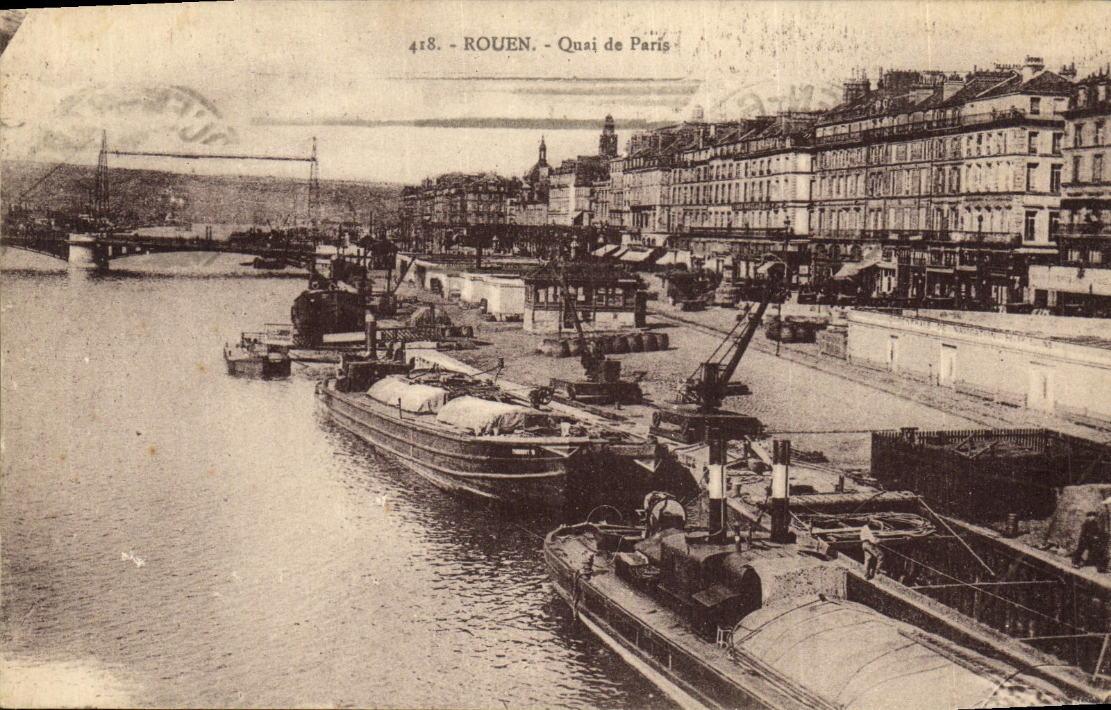 CPA Rouen Quai De Paris Bateaux