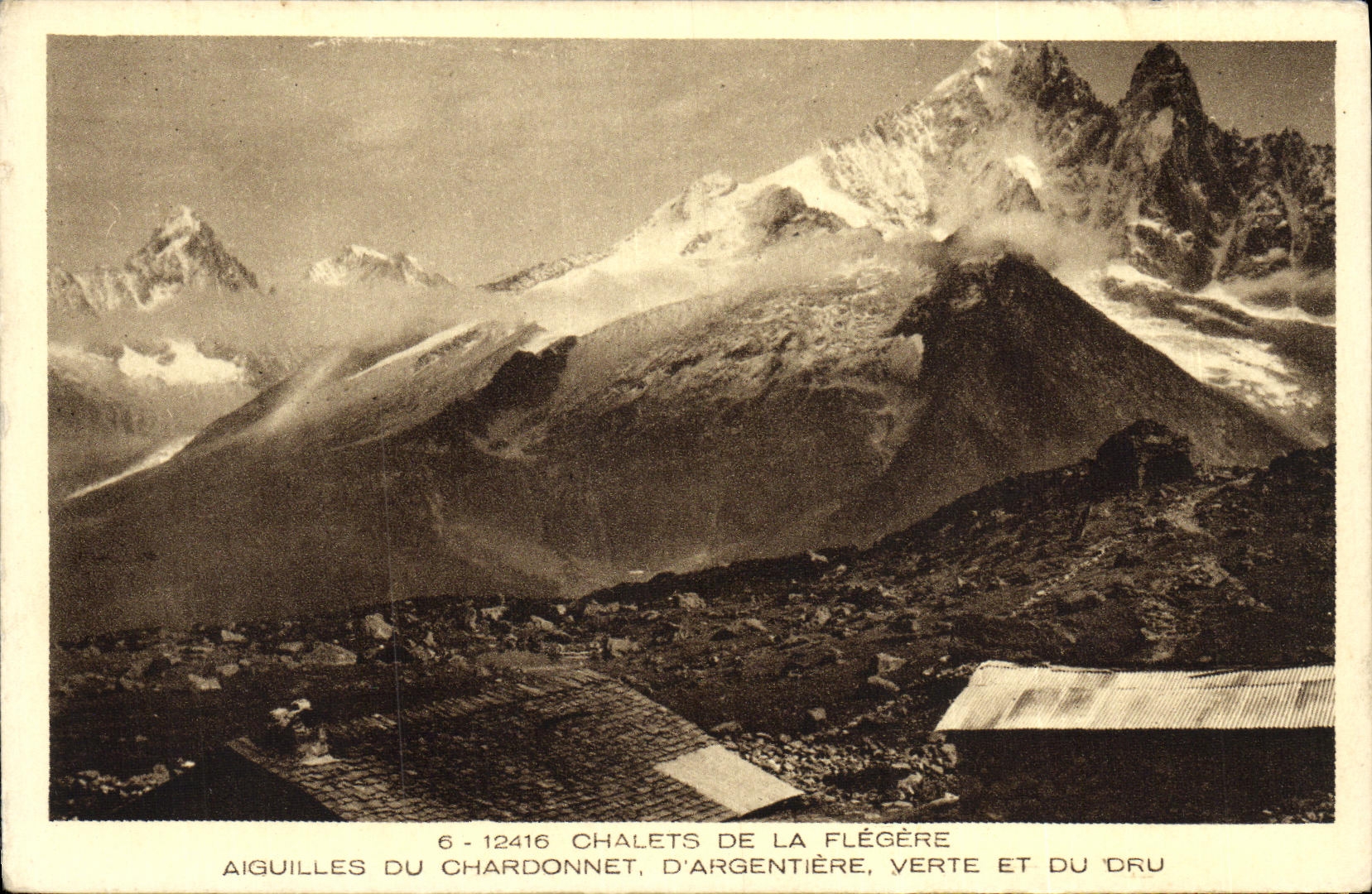 Aiguilles du Chardonnet, d'Argentière, verte et du Dru — Chalets de la Flégère — Éditeur : Braun & Cie, Mulhouse-Dornach