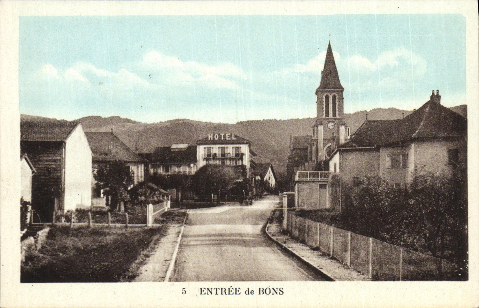 Eingang von Bons — Ansicht der Hauptstraße mit Kirche und Hotel — Édition Henri BAUD, Châtenay-sur-Loire