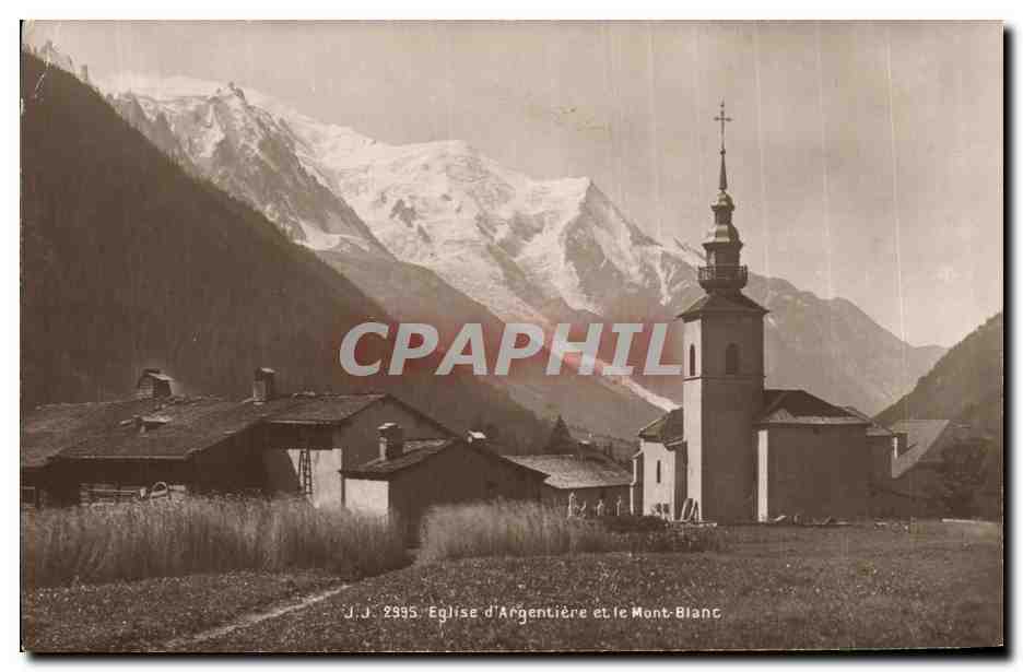 Église d'Argentière et le Mont-Blanc — J.J. 2995 — Jullien frères, Phot Editeurs, Genève